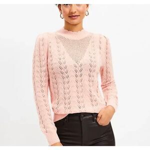Loft pointelle pink mock neck sweater size large